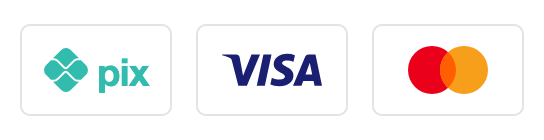 Formas de pagamento: Pix, Visa e Mastercard